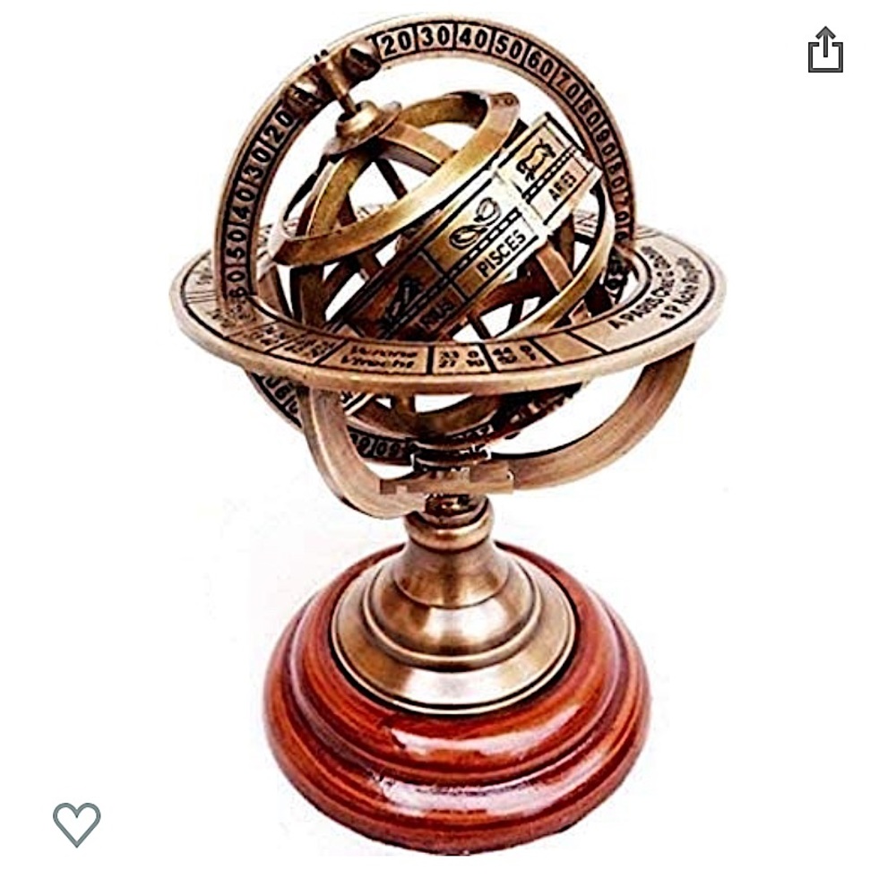 New Brass Armilly Sphere on wooden base made by Thorninsruments